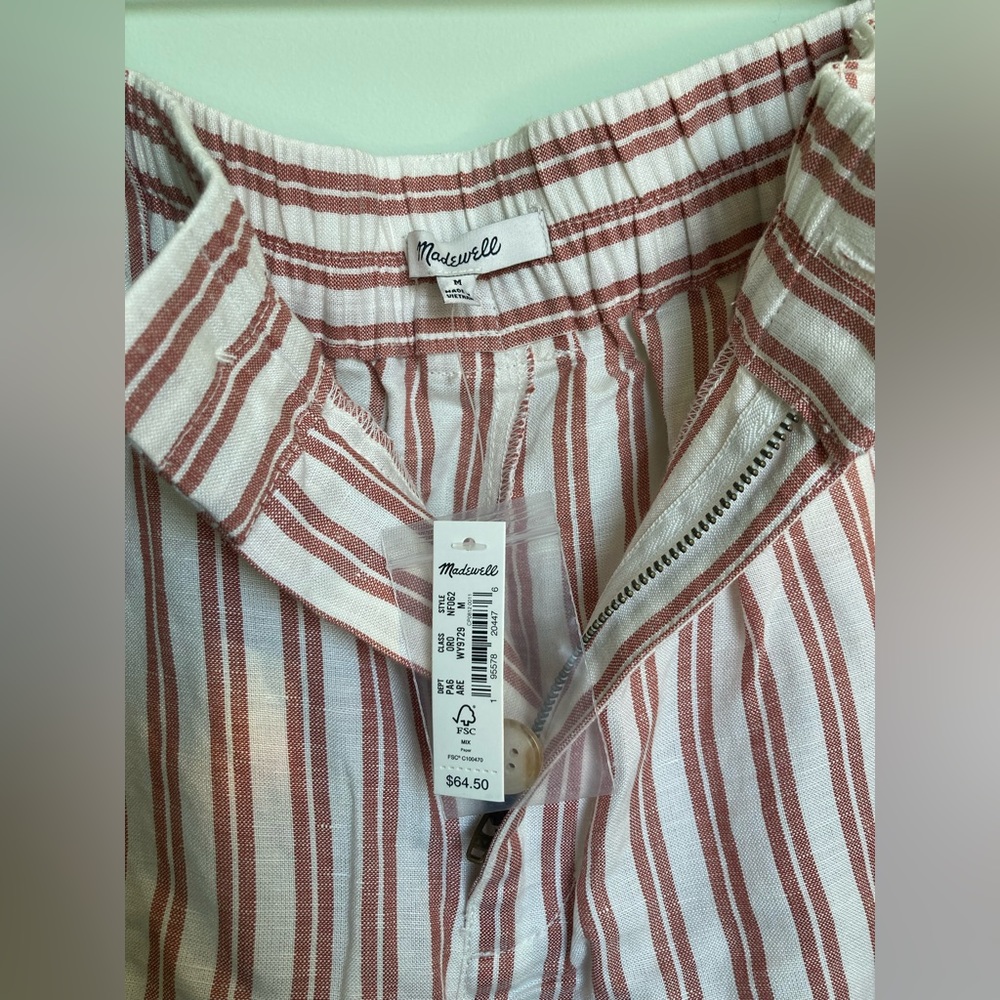 Madewell Linen-Blend Curved-Hem Shorts in Stripe NWT (Size Medium) - Picture 6 of 6